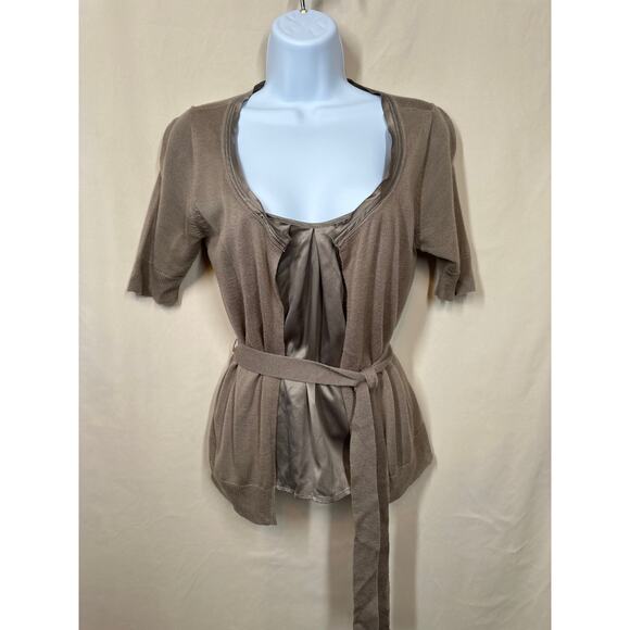 NEWYORK&CO Y2K Streetwear Fall Office Cocktail Faux 2pc Silk Shirt w Cardigan XS - Picture 5 of 16